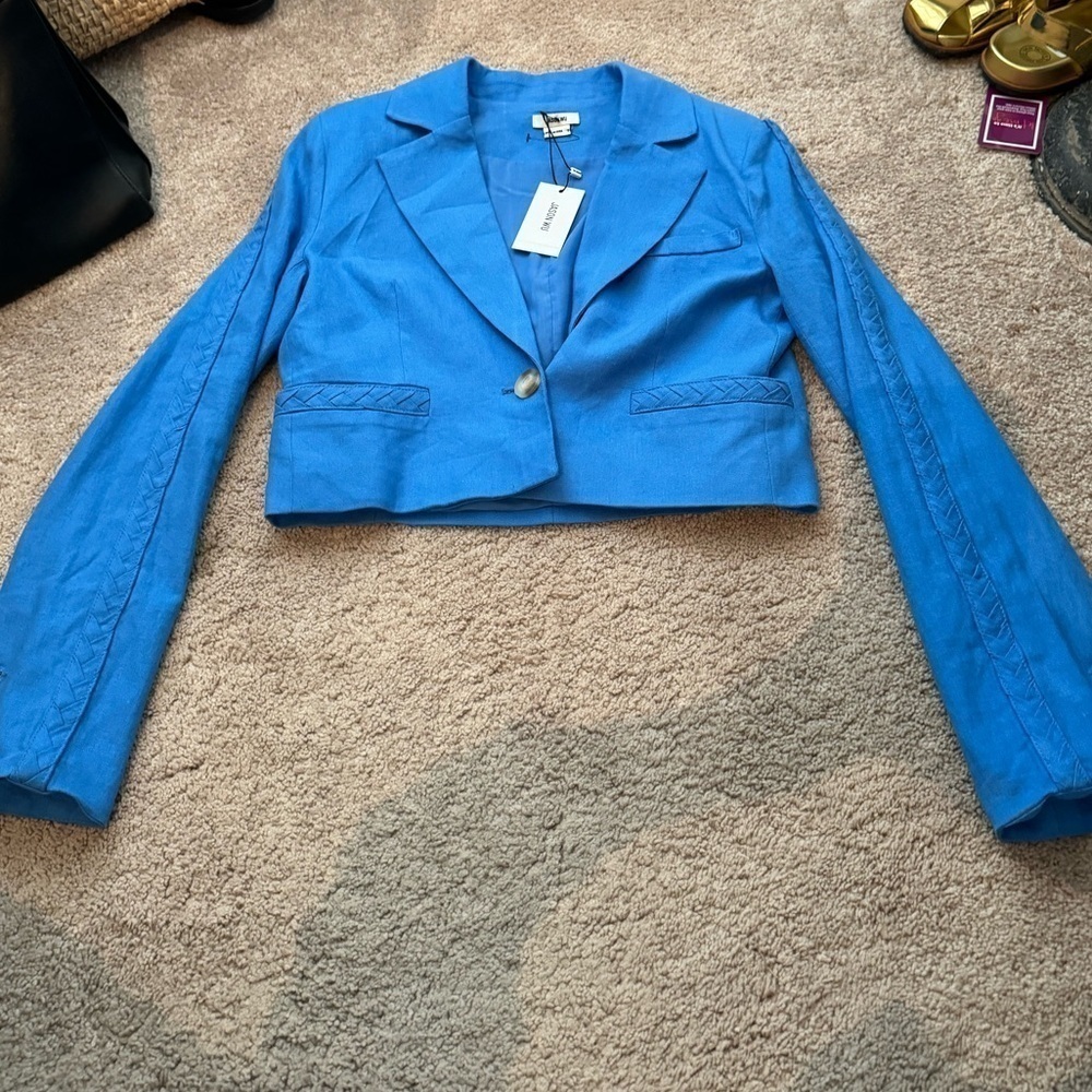 Jason Wu- NWT Blue Linen Braided Cropped Blazer Jackrt - Picture 8 of 8